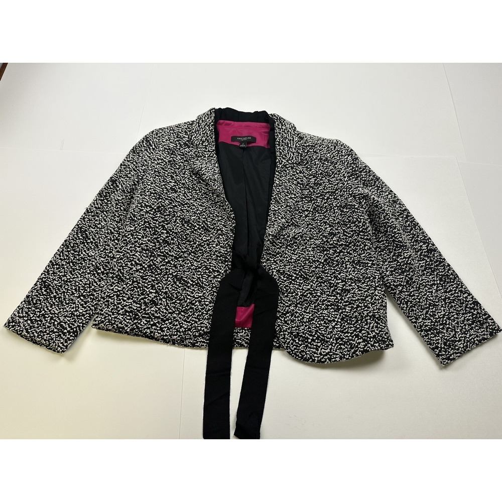 Ann Taylor Womens Tie Front Textured Blazer Jacket Size 2 Black Cropped